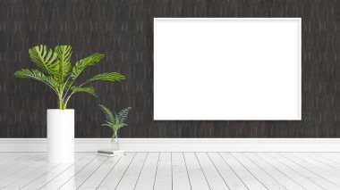 Boş çerçeve ile modern parlak iç. 3D render