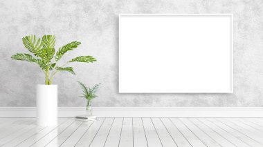 Boş çerçeve ile modern parlak iç. 3D render