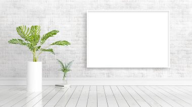 Boş çerçeve ile modern parlak iç. 3D render