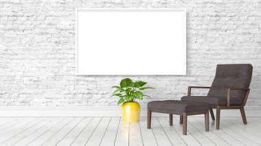 Boş çerçeve ile modern parlak iç. 3D render