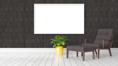 Boş çerçeve ile modern parlak iç. 3D render