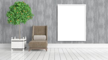 Boş çerçeve ile modern parlak iç. 3D render