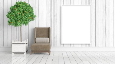 Boş çerçeve ile modern parlak iç. 3D render