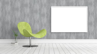 Boş çerçeve ile modern parlak iç. 3D render