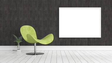 Boş çerçeve ile modern parlak iç. 3D render