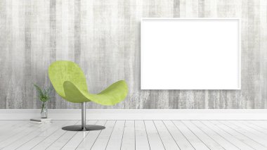 Boş çerçeve ile modern parlak iç. 3D render