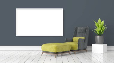 Boş çerçeve ile modern parlak iç. 3D render