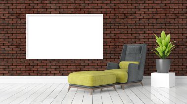 Boş çerçeve ile modern parlak iç. 3D render