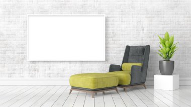 Boş çerçeve ile modern parlak iç. 3D render