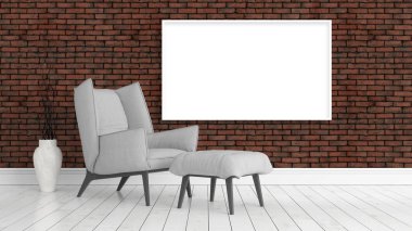 Boş çerçeve ile modern parlak iç. 3D render