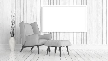 Boş çerçeve ile modern parlak iç. 3D render