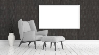 Boş çerçeve ile modern parlak iç. 3D render