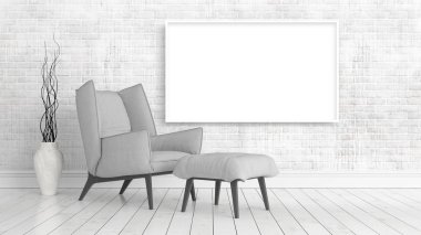 Boş çerçeve ile modern parlak iç. 3D render