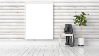 Boş çerçeve ile modern parlak iç. 3D render