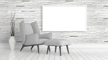 Boş çerçeve ile modern parlak iç. 3D render