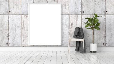 Boş çerçeve ile modern parlak iç. 3D render