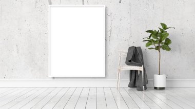 Boş çerçeve ile modern parlak iç. 3D render