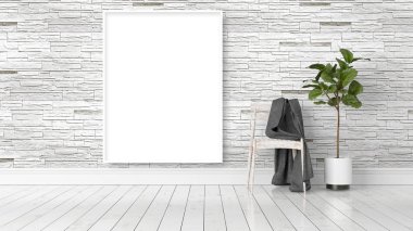 Boş çerçeve ile modern parlak iç. 3D render