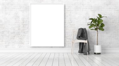 Boş çerçeve ile modern parlak iç. 3D render