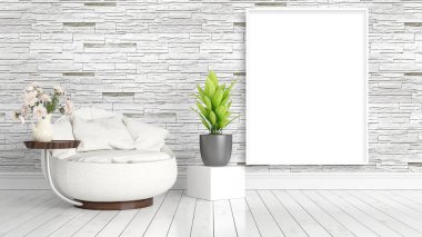 Boş çerçeve ile modern parlak iç. 3D render