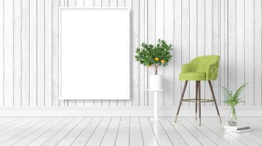 Boş çerçeve ile modern parlak iç. 3D render