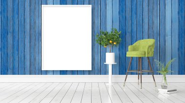 Boş çerçeve ile modern parlak iç. 3D render