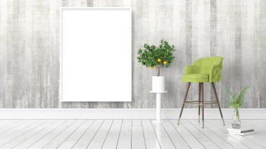 Boş çerçeve ile modern parlak iç. 3D render