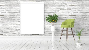 Boş çerçeve ile modern parlak iç. 3D render
