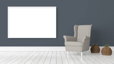 Boş çerçeve ile modern parlak iç. 3D render