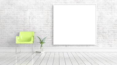 Boş çerçeve ile modern parlak iç. 3D render