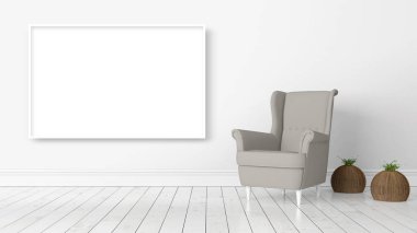 Boş çerçeve ile modern parlak iç. 3D render