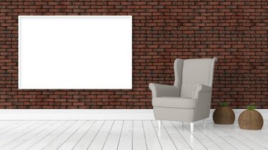 Boş çerçeve ile modern parlak iç. 3D render