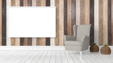 Boş çerçeve ile modern parlak iç. 3D render