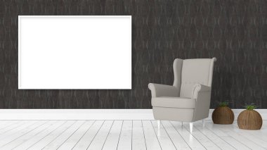 Boş çerçeve ile modern parlak iç. 3D render