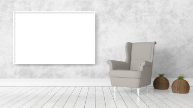 Boş çerçeve ile modern parlak iç. 3D render