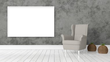 Boş çerçeve ile modern parlak iç. 3D render