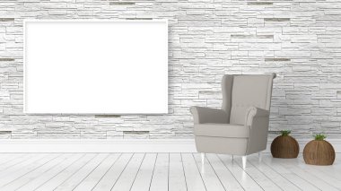 Boş çerçeve ile modern parlak iç. 3D render