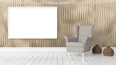 Boş çerçeve ile modern parlak iç. 3D render