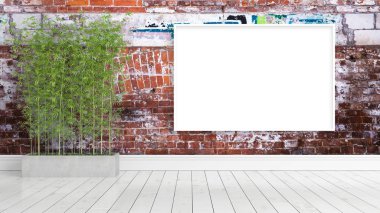 Boş çerçeve ile modern parlak iç. 3D render