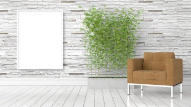 Boş çerçeve ile modern parlak iç. 3D render