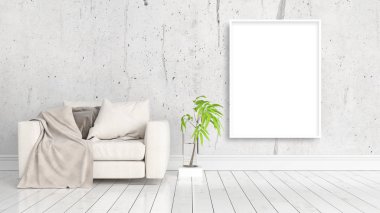 Boş çerçeve ile modern parlak iç. 3D render