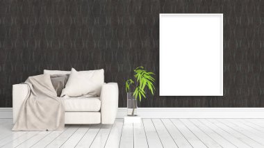 Boş çerçeve ile modern parlak iç. 3D render