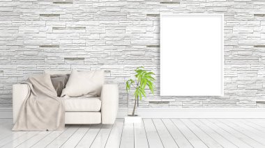 Boş çerçeve ile modern parlak iç. 3D render