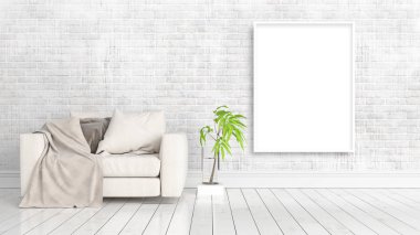 Boş çerçeve ile modern parlak iç. 3D render