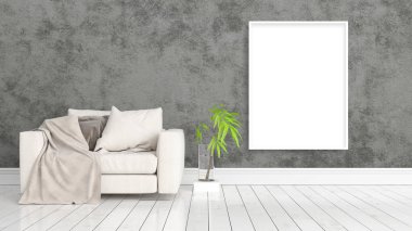 Boş çerçeve ile modern parlak iç. 3D render