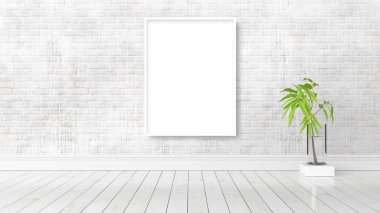 Boş çerçeve ile modern parlak iç. 3D render