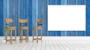 Boş çerçeve ile modern parlak iç. 3D render