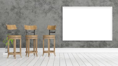 Boş çerçeve ile modern parlak iç. 3D render