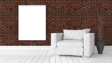 Boş çerçeve ile modern parlak iç. 3D render