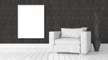 Boş çerçeve ile modern parlak iç. 3D render
